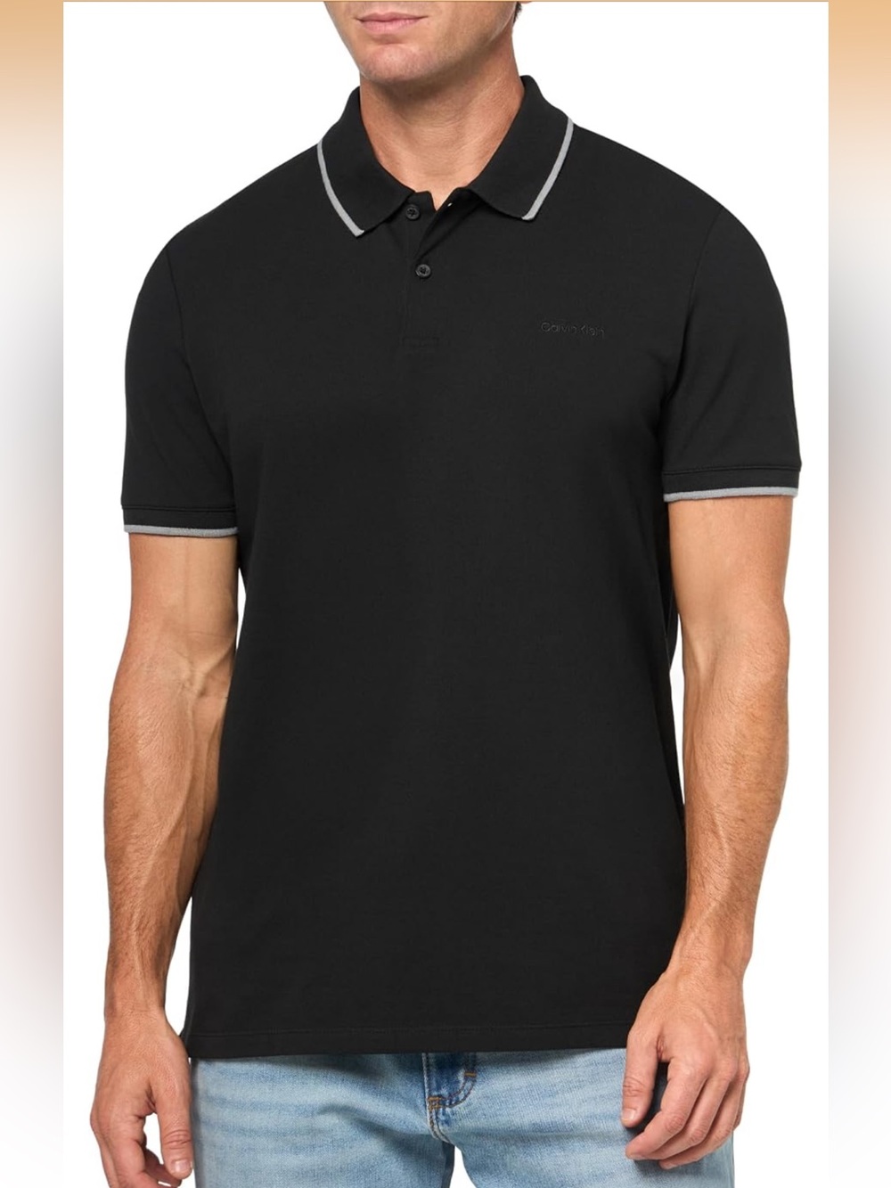 NWOT Calvin Klein Black Polo with Gray Contrast Piping